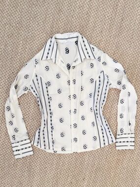 Rayure Paris Caitlin White Black Embroidered Button Down Blouse France 46 small